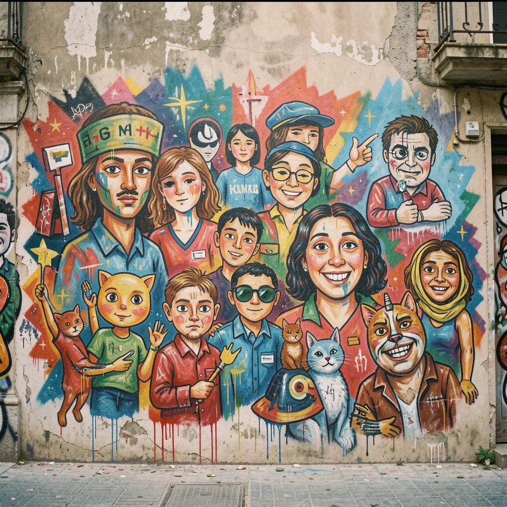 Large-scale mural painting on urban wall
